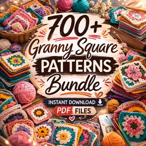 Paquete de patrones de ganchillo cuadrados de la abuela, más de 700 bloques en PDF para mantas, bolsos y ropa.