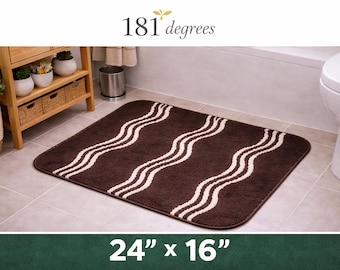 181 graden bruine badmat met golvende streep, zacht absorberend antislip badkamertapijt (24 x 16 inch)
