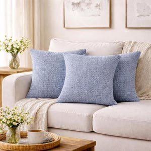 181 Degrees Blue Gray Chenille Filled Throw Pillow, Textured Neutral Cushion, 18x18 Inch