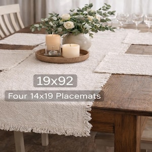 181 Degrees - Textured White Cotton Table Runner Set with Placemats | Farmhouse Boho Dining Decor