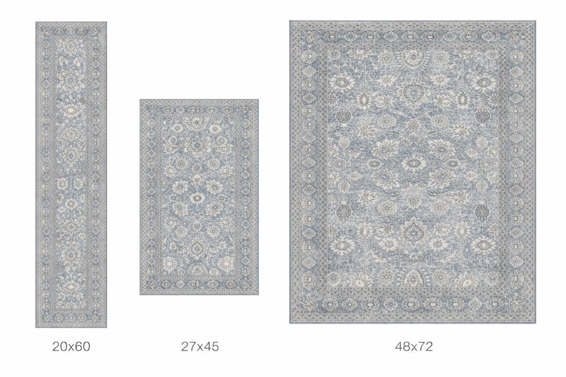 181 Degrees - Vintage Blue Persian Floral Area Rug – Runner Living Room ...