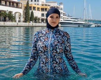 Bescheiden hijab-badpak voor dames | Volledige dekking islamitische badkleding.
