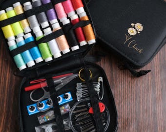 Custom Portable Sewing Kit Set, Elegant Travel Sewing Box, Birth Flower Name Sewing Kit, Sewing Notions Set, Travel Sewing Organizer Zipper