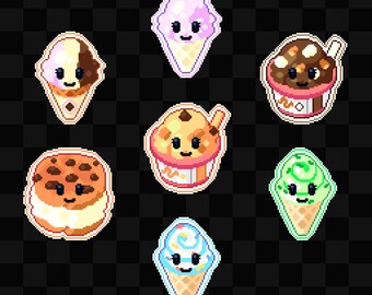 Noteful Digital Stickers | Cozy Pixel Art Creamy Icecreams for Goodnotes | Precropped PNG Icons