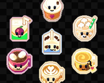Noteful Digital Stickers | Cozy Pixel Art Delightful Drinks for Goodnotes | Precropped PNG Icons