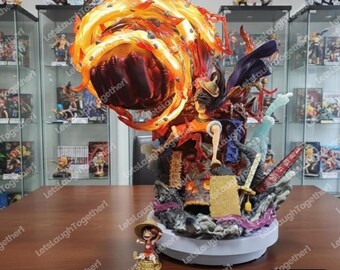 One Piece Luffy Gear 3 Red Roc Handmade LED Figure Statue Gift