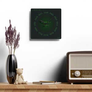 Programmer Wall Clock | Binary Code Decor | Computer Science Gift | Software Engineer Office | Retro Terminal Style | Square Acrylic Clock image 4