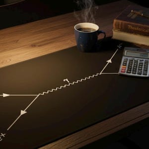 Feynmandiagram skrivbordsmatta | Elektronpositronförintelse fysik musmatta | Kvantmekanik present till student, doktorand, STEM kontorsinredning