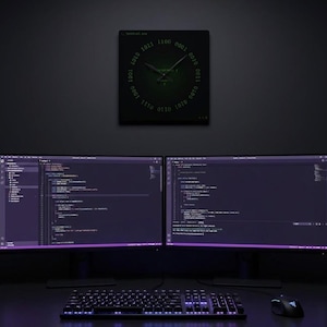 Programmer Wall Clock | Binary Code Decor | Computer Science Gift | Software Engineer Office | Retro Terminal Style | Square Acrylic Clock image 3