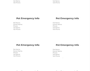 Pet Emergency Wallet Card Printable | Dog & Cat Emergency Info | Vet Contact Card | Instant Download