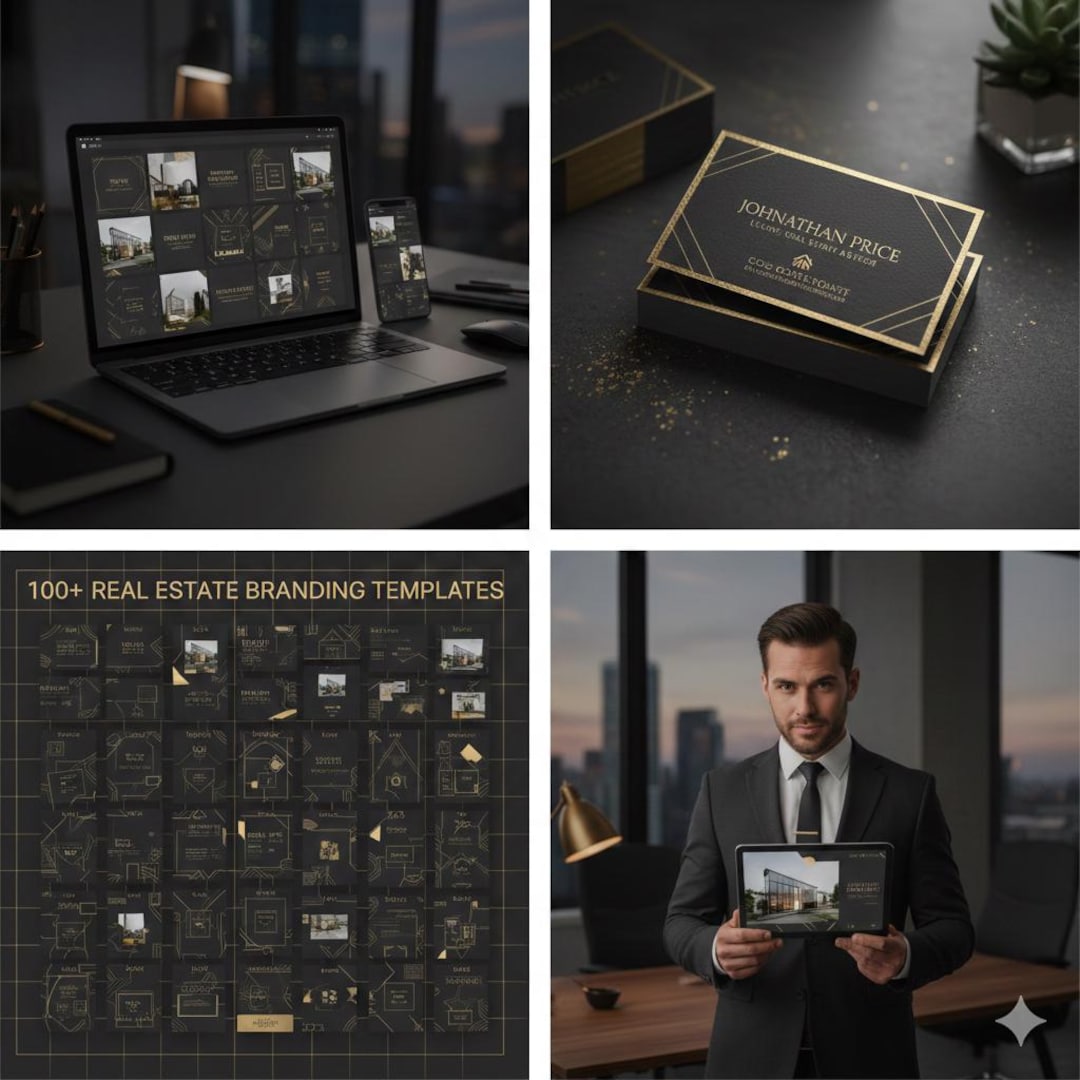 Real Estate Agent Branding Kit Canva Template Dark Mode Luxury Realtor ...