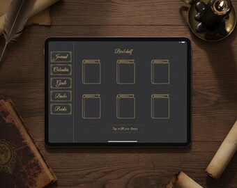 デジタル読書ジャーナル GoodNotes、ダークアカデミアブックトラッカー、ハイパーリンク付きiPadプランナー、図書館ログ、ブックスタグラムテンプレート、ムーディーな美学