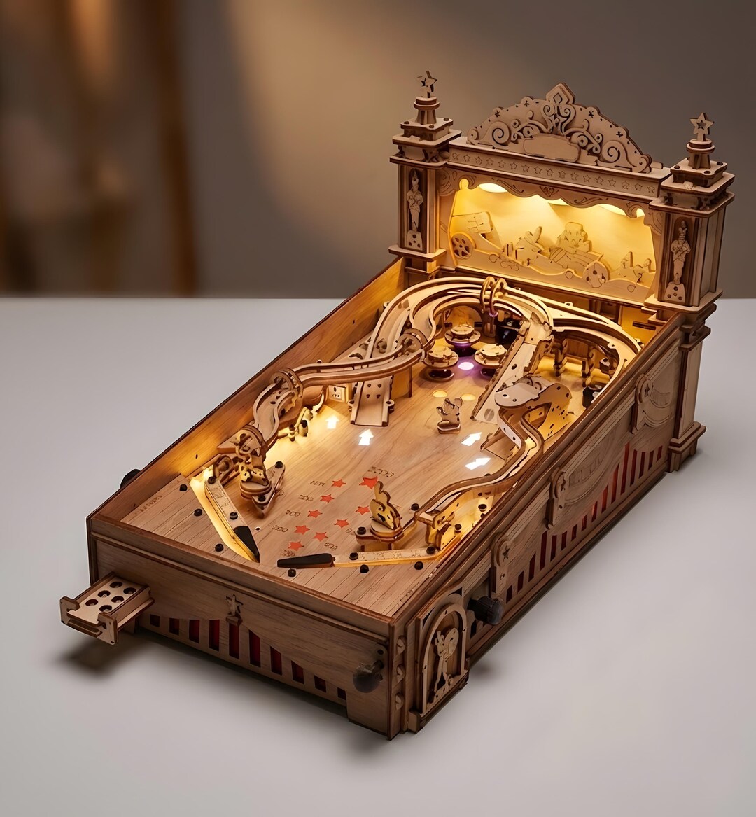 3D Wooden Pinball Machine Puzzle – Vintage Mechanical Arcade Game Model ...