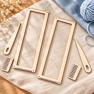Mini Wooden Weaving Loom Kit for Beginners, 2 Sets with Combs & Needles