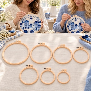 Embroidery Hoop for Hand Stitching, Adjustable Cross Stitch Frame, 7 Sizes (7.3–27 cm)