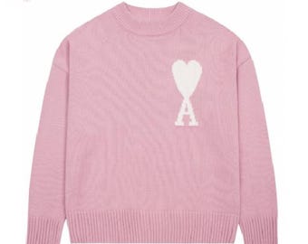 Unisex Crewneck Pullover Ami Paris Heart Logo Knit Sweater round neck