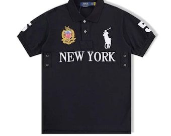 New York Polo Shirt, Embroidered Logo Polo Tee Casual Streetwear Shirts