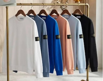 Stone Island Inspired Crewneck Sweatshirt, Casual Cotton Pullover