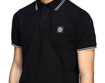 Stone Island Inspired Polo Shirt, Casual Luxury  Cotton Polo Tee
