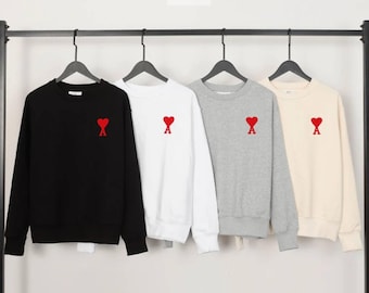 Sudadera minimalista con corazón de París, unisex, cuello redondo