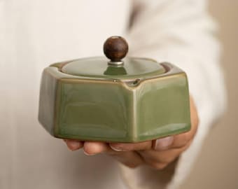 Cenicero de cerámica con tapa, antiolores, accesorio moderno para el hogar, cenicero decorativo de mesa.