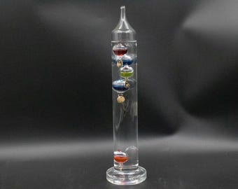 VTG Galileo Thermometer Glass Tube Multi-Colored Floating Art Glass Spheres 14"