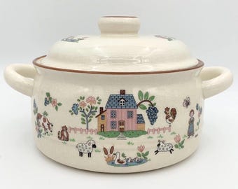 Vintage Jamestown China Country Home Farmhouse Dutch Oven Pot W/ Lid 2 Quart