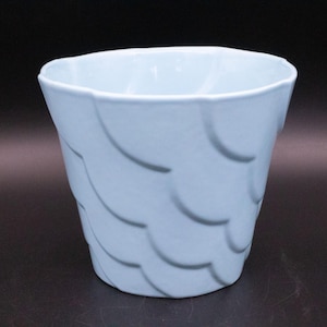 Vintage Alamo Pottery Light Blue Scalloped Ceramic Planter Pot 7" Diameter