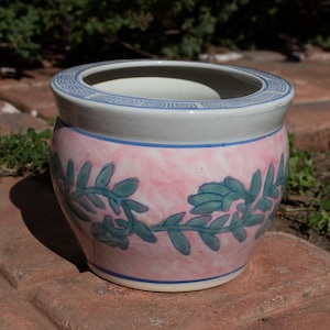 Vintage Chinese Pink & Green Glazed Porcelain Ceramic Fishbowl Style Pottery