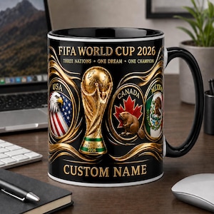 Personlig FIFA World Cup 2026-mugg, anpassad namnmugg för fotbollsfans, present till USA, Kanada, Mexiko