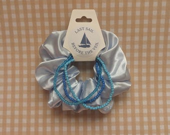 Coastal Bachelorette Party Favor, Light Blue Scrunchie & Beaded Bracelet Set, Last Sail Before the Veil