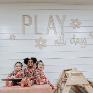 Play All Day, Playroom Decor, Nursery Decor, Word Signs, Kids Decor, Where the Wild Things Play, Boho Nursery, Minimal Playroom