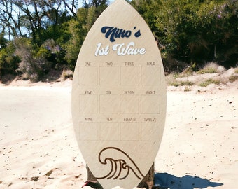 Surfboard 1st Birthday Milestone Board: Coastal Photo Prop