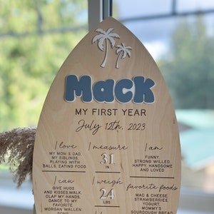 Surfboard First Birthday Milestone Board | One Year Photo Board | Big One Birthday Decor | Baby’s First Birthday Sign | Surf Theme Party