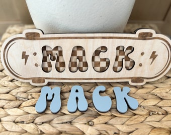 Personalized Toddler Skateboard Puzzle, Fun and Educational Toy for Little Ones, Wooden Montessori Toy, Birthday Gift, Nursery decor, Boys,