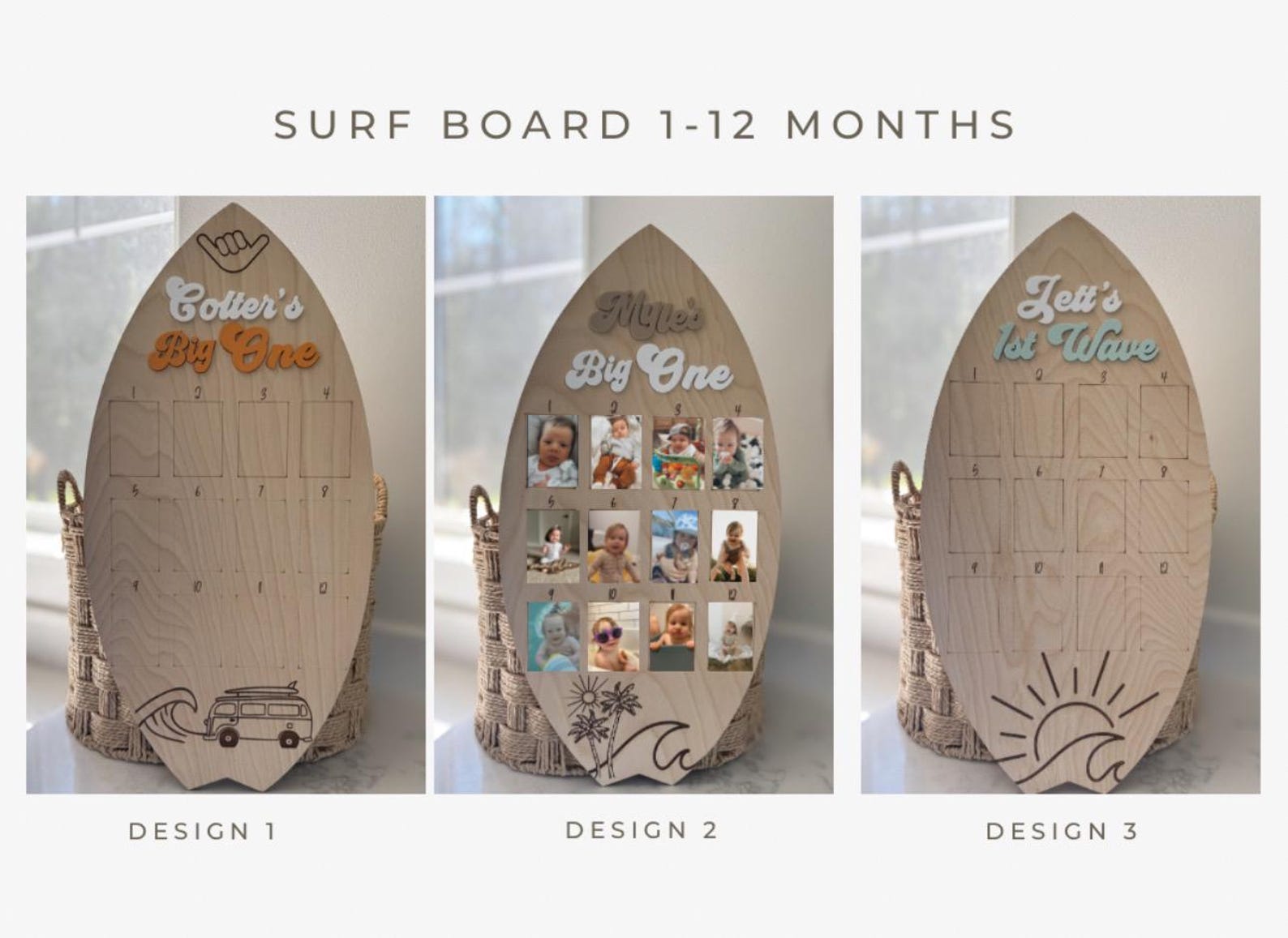 1st Birthday Photo Board, Surfboard Monthly Milestone Board, Big One ...
