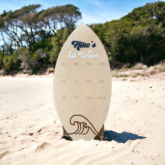 Big One, First Wave, Surfboard Milestone Board | 1st Wave Baby Photo Board | 12 Month First Year Photo Display | Surf Nursery Decor