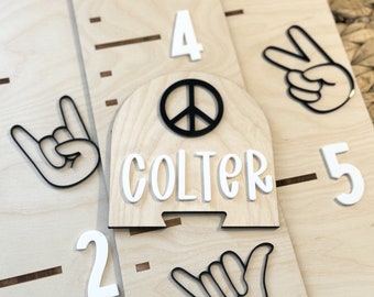 Peace Sign Personalized Growth Ruler, Kids Growth Ruler, Growth Ruler wood, Wooden growth chart, Wooden family ruler, Hang Loose Boys Decor