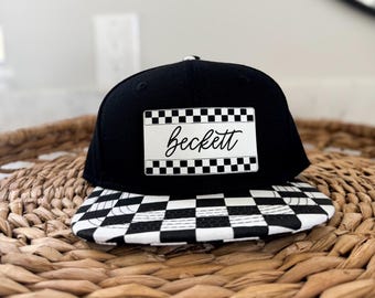 Personalized Checkered Hats For Children, Kids Birthday Gift, Christmas Gift for Kids, Check Hat, One Happy Dude, Toddler Custom Hat, Patch