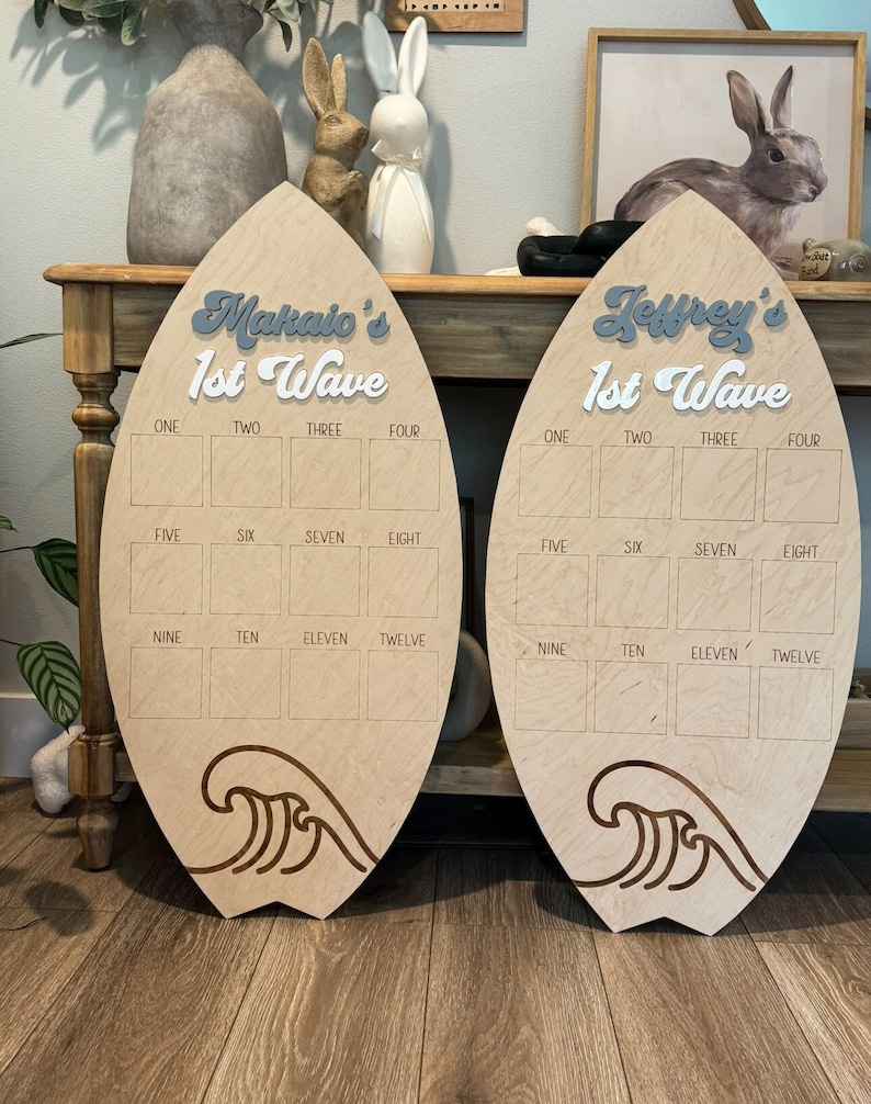 Surf Board One Year Board, Surf Theme Milestone Board, Big One 1st Year, 1st Wave Birthdat Party, 1st Birthday Surf Theme