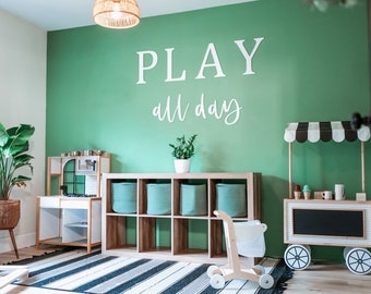 Play All Day Wood Sign: Playroom Decor, Nursery Word Art