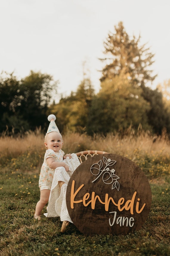 Boho Baby Name Sign Georgia Peach Baby Round/baby Name Wood Sign