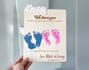 DAD,Father's Day Gift, Father's Day Wooden Sign, DIY Foot Print Sign, Gifts for dad,Gifts from daughter, special keepsake, grandpa, daughter