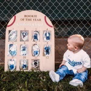 Rookie of the Year Birthday Photo Board, 1st Birthday Baseball Photo Collage, First Birthday 1-12 Month Picture Board, One Year Baby