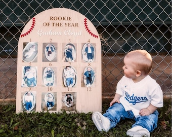 Personalized Rookie of the Year Photo Milestone Board: Baseball First Birthday