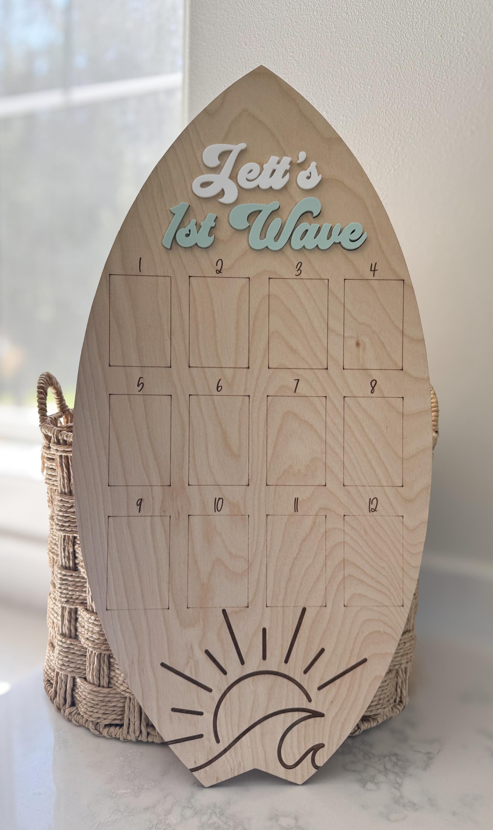 First Birthday Photo Board, Surfboard 1-12 Month Milestone Board, the ...