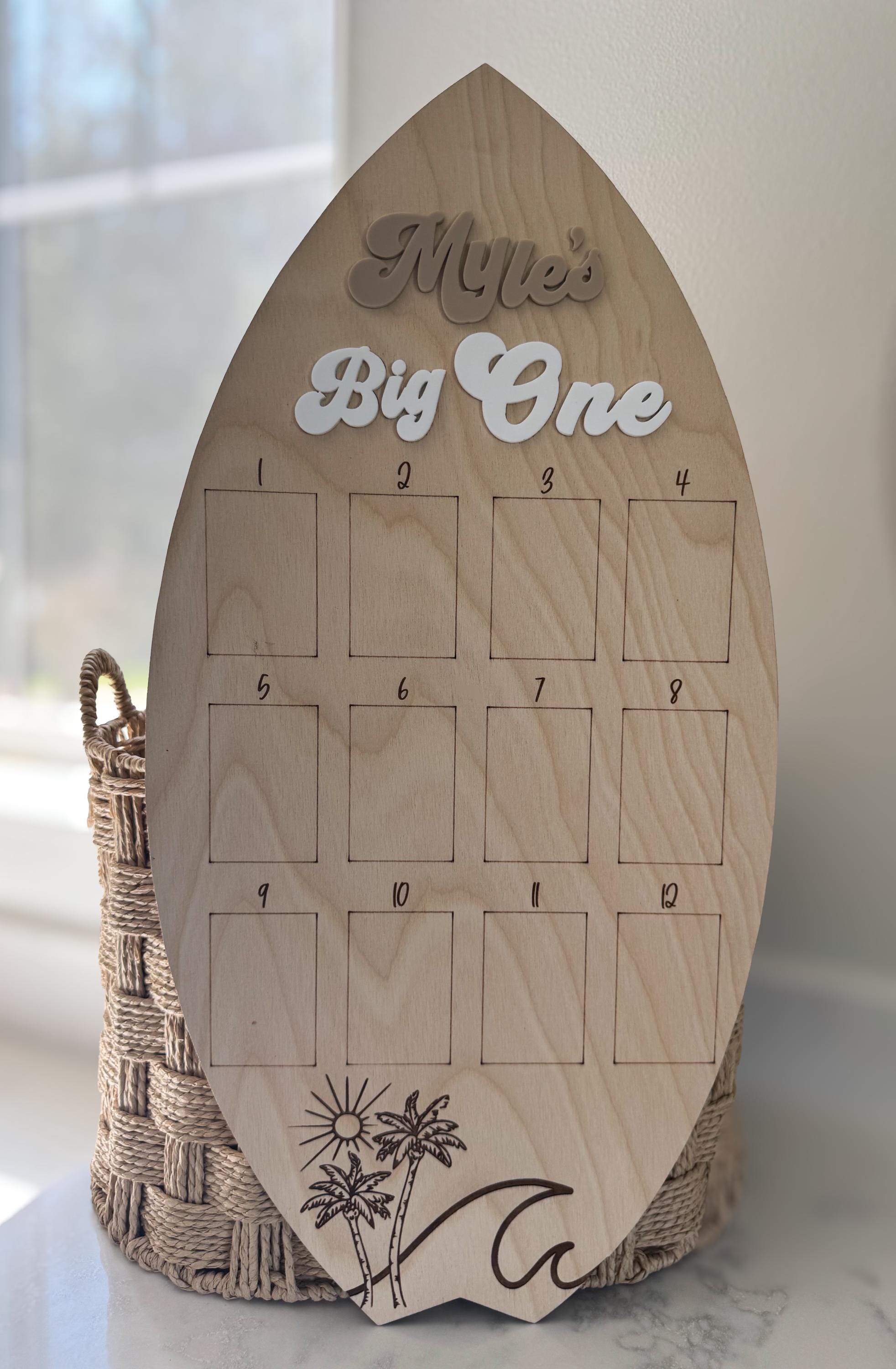 Surfboard First Birthday Photo Board - Big One - First Wave , Milestone ...