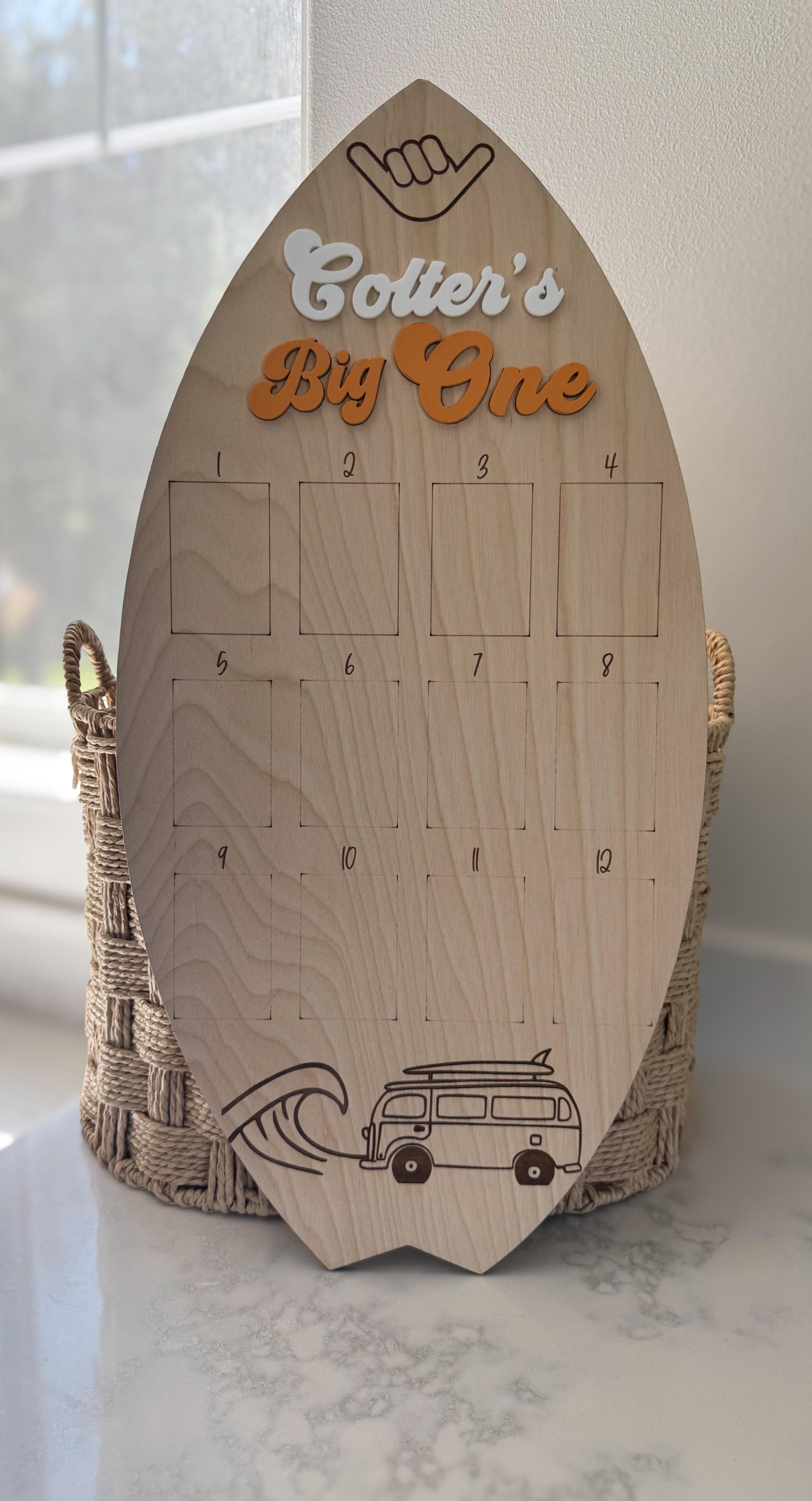 Surfboard First Birthday Photo Board - Big One - First Wave , Milestone ...