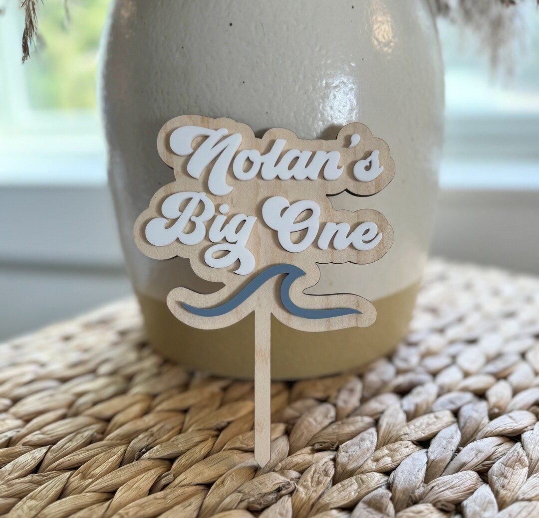 Bech Topper Wooden First Birthday Cake Topper Wave Cake Topper, Beach Themed, Surf ...