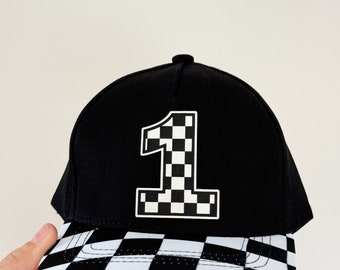Checkered Number Birthday Hat, Personalized Age Party Hat, Race Car Birthday Hat, Custom Kids Birthday Hat, Checkered Flag Theme Party Hat